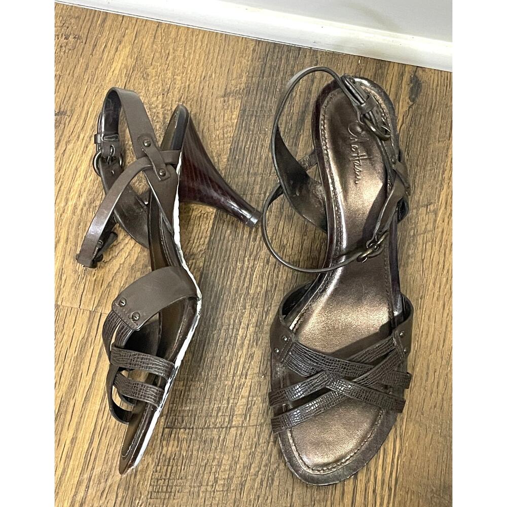 Cole Haan Air Paisy Leather Brown Strappy Sandal Heel Pump Ankle 8M